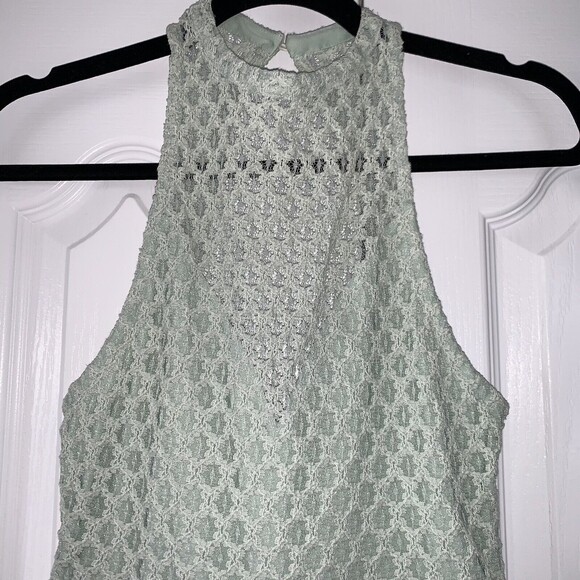 Urban Outfitters Silence Noise Romper Women S Lace Green Sheer High Neck Preppy - Picture 5 of 13
